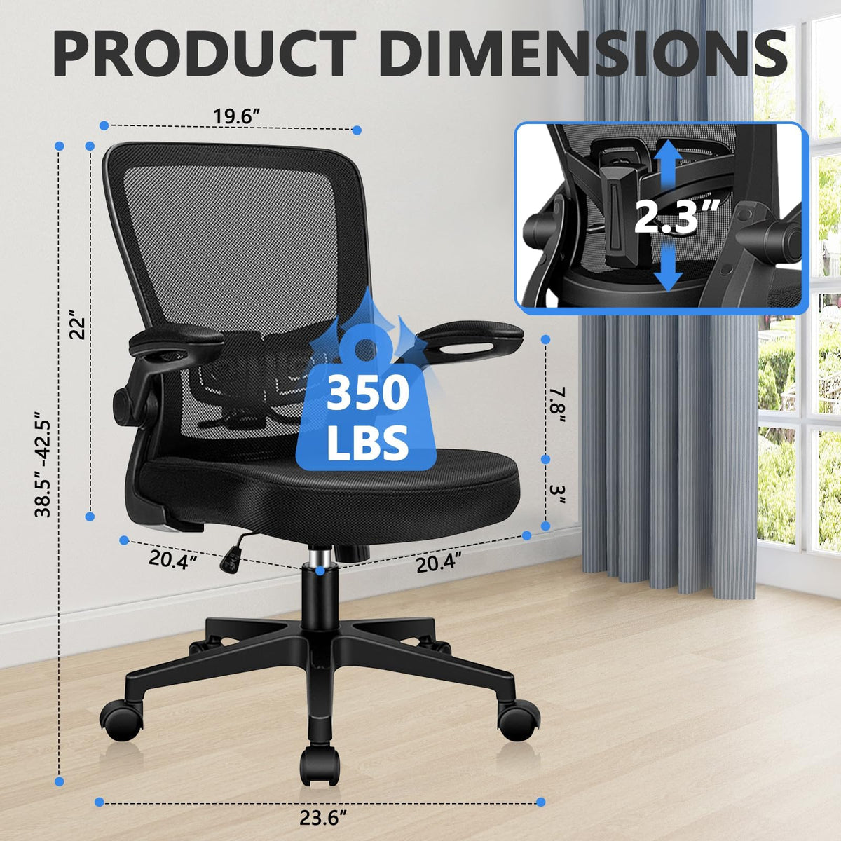 Desk Chairs with Wheels, Ergonomic Mesh Office Chair Adjustable Height and Swivel Lumbar Support Home Office Chair with Flip Up Armrests, Set of 14
