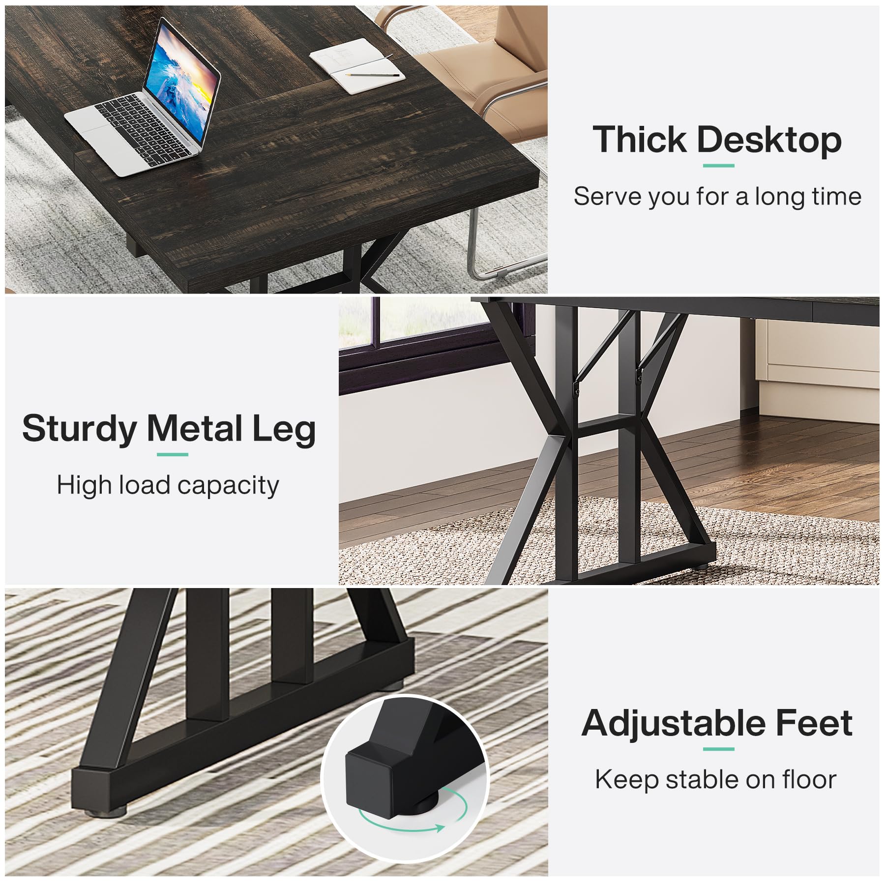 70.8-Inch Executive Desk, Large Computer Office Desk Workstation, Modern Simple Style Laptop Desk Study Writing Table Business Furniture for Home Office (Black Oak, 70.8 Inch)