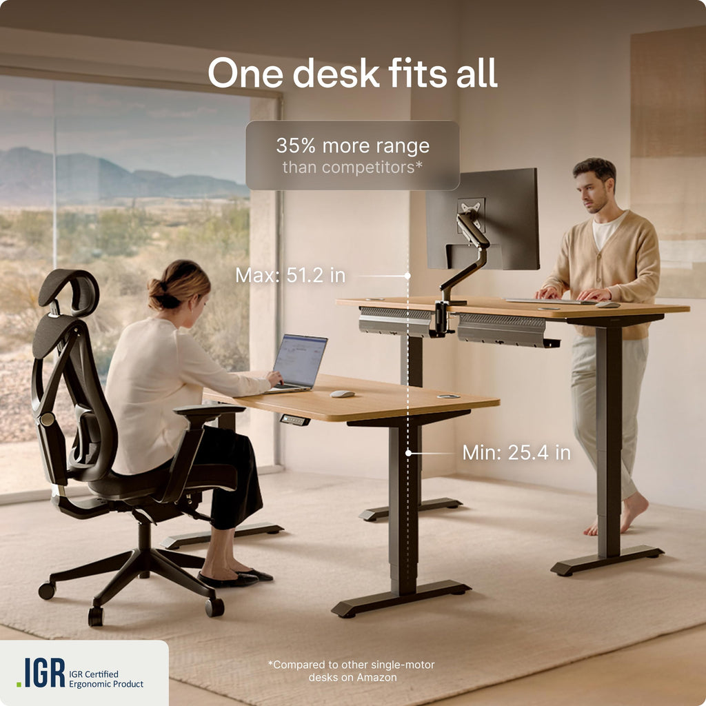 Standing Desk 54x28 — Made in Europe, Ergonomic Sit Stand Home Office Desk, Electric Height Adjustable, Dual Motor, USB & USB-C Charging, Wobble-Free, Touchscreen, 3 Memory Presets