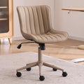 Home Office Desk Chair with Wheels Armless Vanity Chair with Back Comfy Modern Leather Upholstered Rolling Task Chair Swivel Small Cute Sewing Chair No Arms Wide Adjustable Ergonomic All Khaki