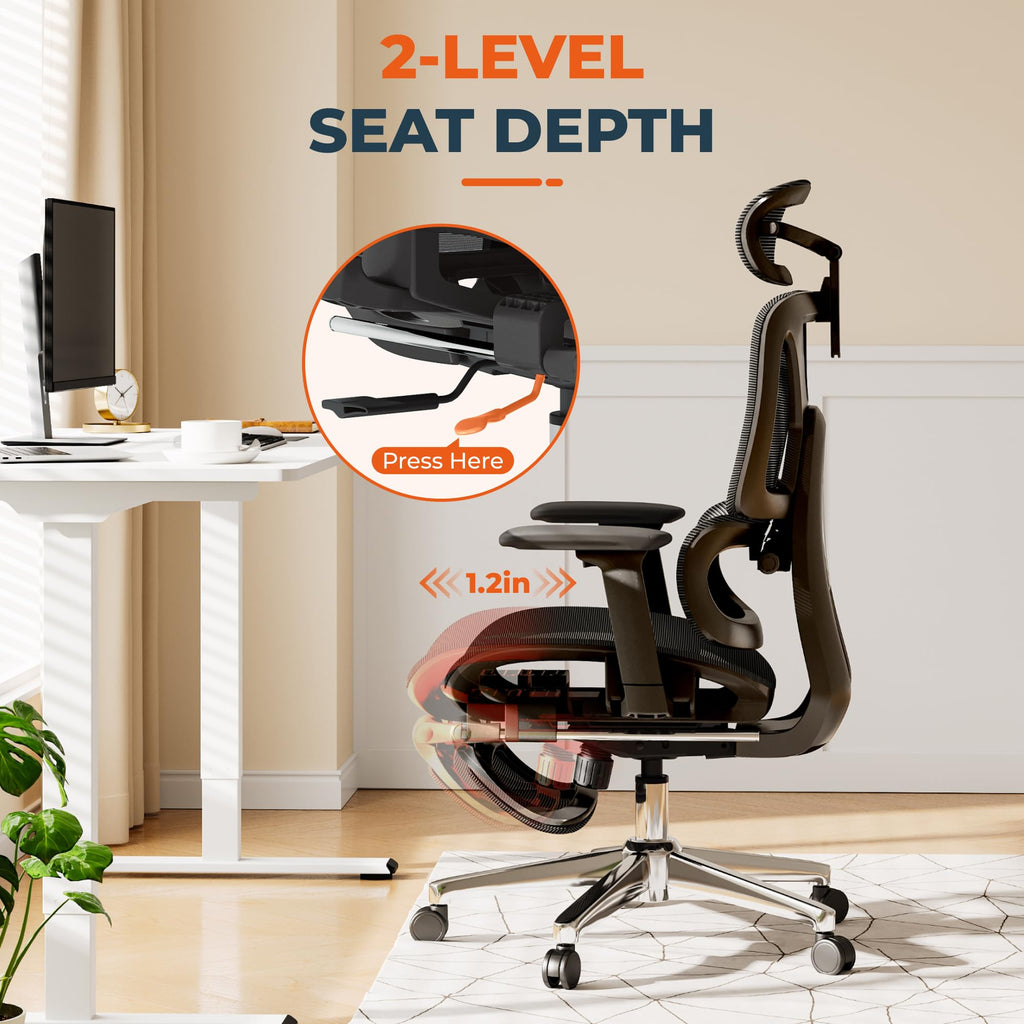 FitStand Big and Tall Ergonomic Office Chair Swivel Computer Chairs Desk Chair with 2D Dynamic Lumbar Support/Footrest/3D Headrest/Heavy Duty Metal Base, Mesh Seat Cushion, ErgoChair Ultra, Black