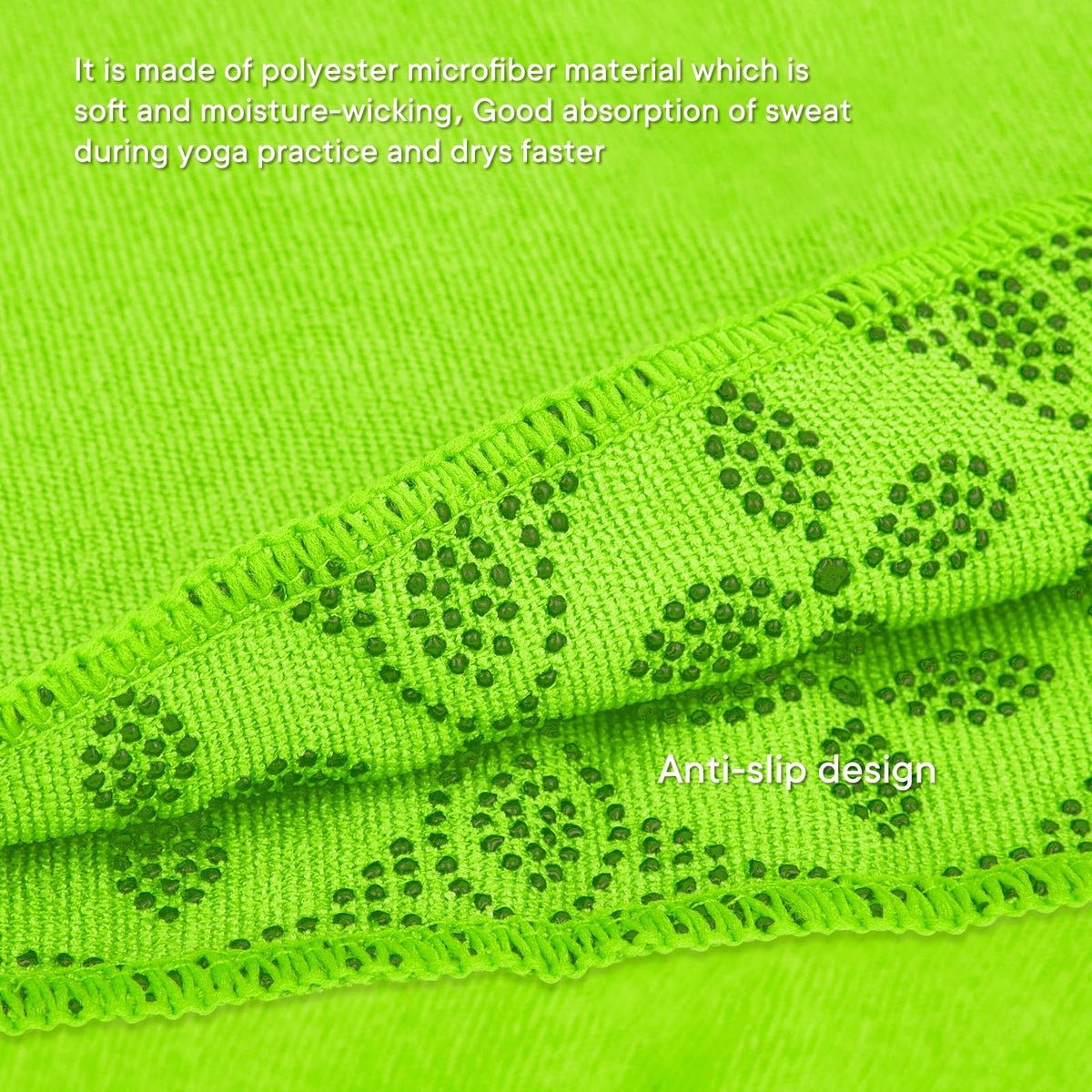 Yoga Towels, Non Slip Hot Yoga Mat Towel with Grip Dots,Super-Absorbent Soft Microfiber Yoga Blanket for Pilates, Fitness and Workout 72inch x 24inch (Green)