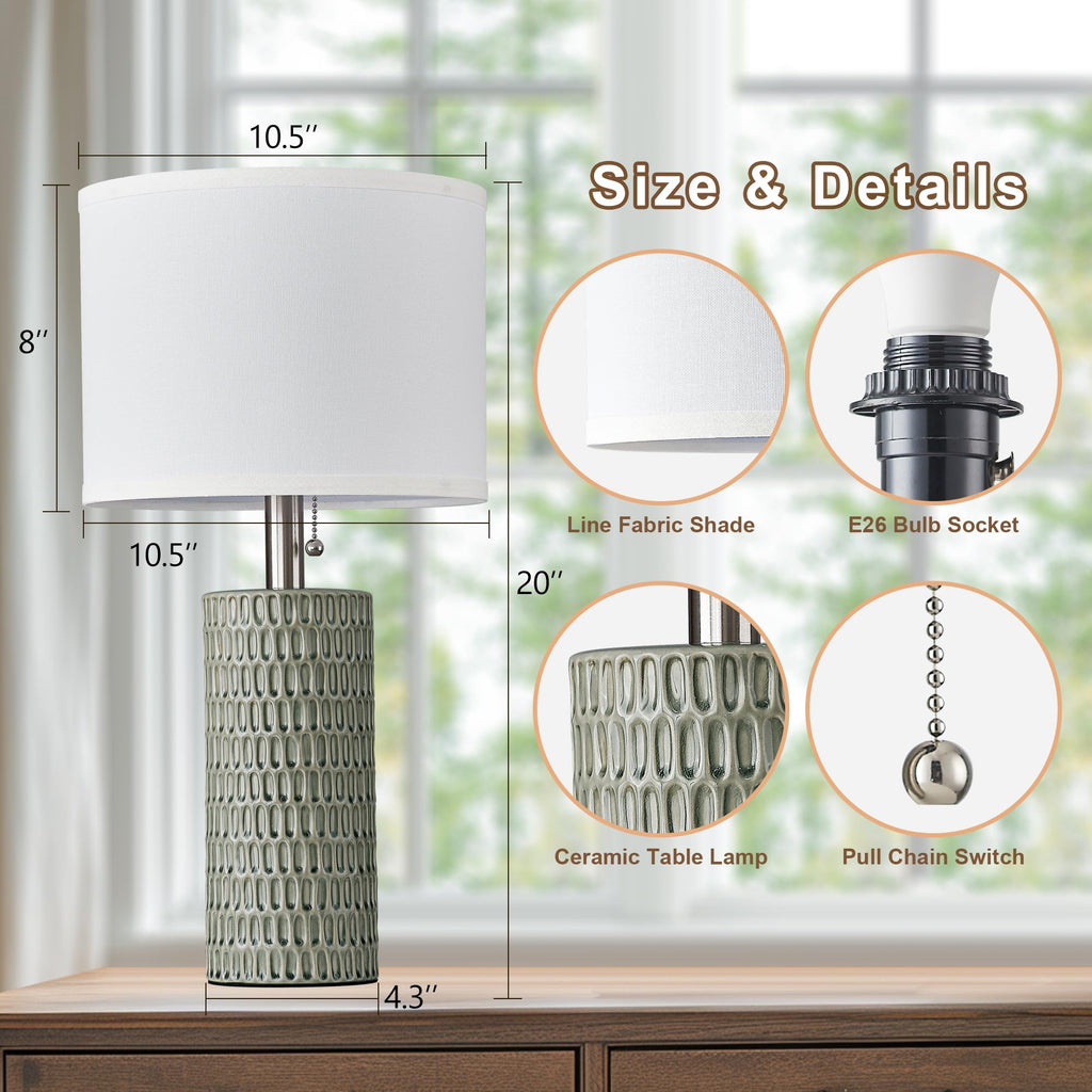 Modern Table Lamps Set of 2, Bedside Lamps for Nightstands, Green
