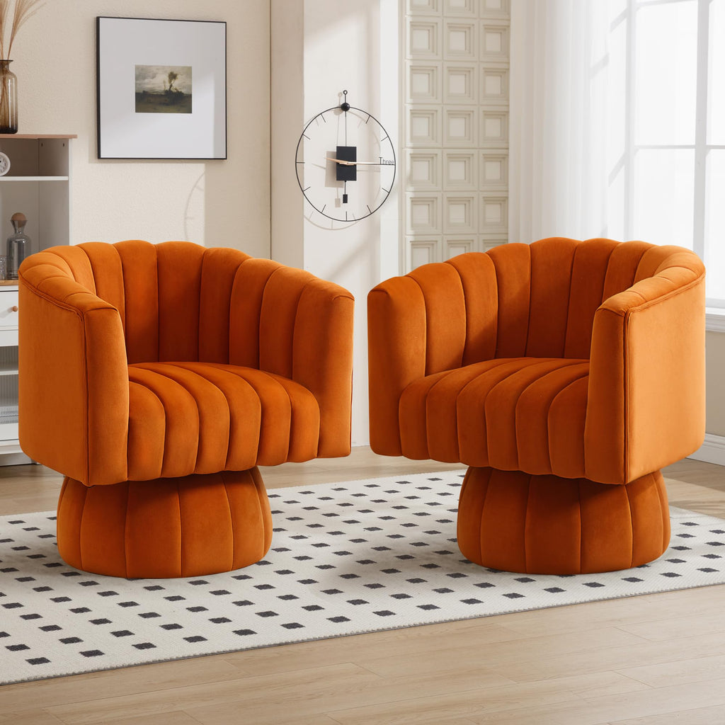 Swivel Accent Barrel Chair, Cute Comfy Small Round 360° Arm Chair, Velvet Sofa Club Reading Chair for Office, Living Room, Bedroom,  Orange