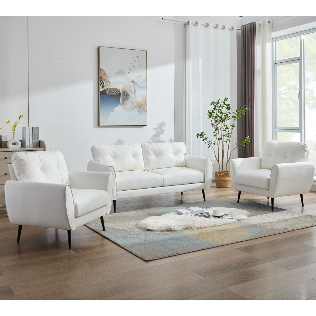 Sofa Couch 61" Small Loveseat Couches for Living Room Leather Couch Mid Century Modern Tufted Mini Sofa Comfy Office 2 Seat Settee Love Seat for Small Spaces Bedroom (3, White)