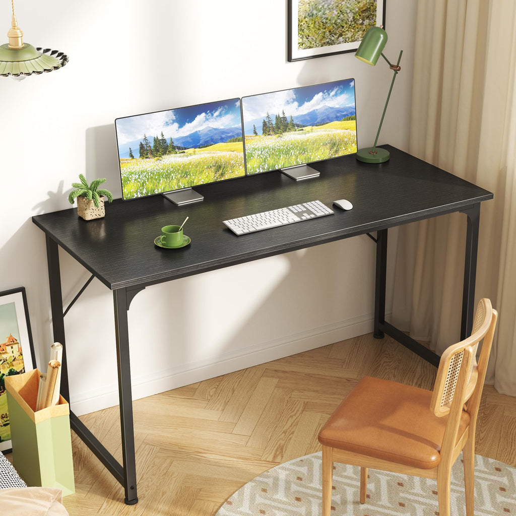 48 Inch Office & Gaming Desk with Storage, Modern Simple Design, Large Legroom, Black Metal Frame