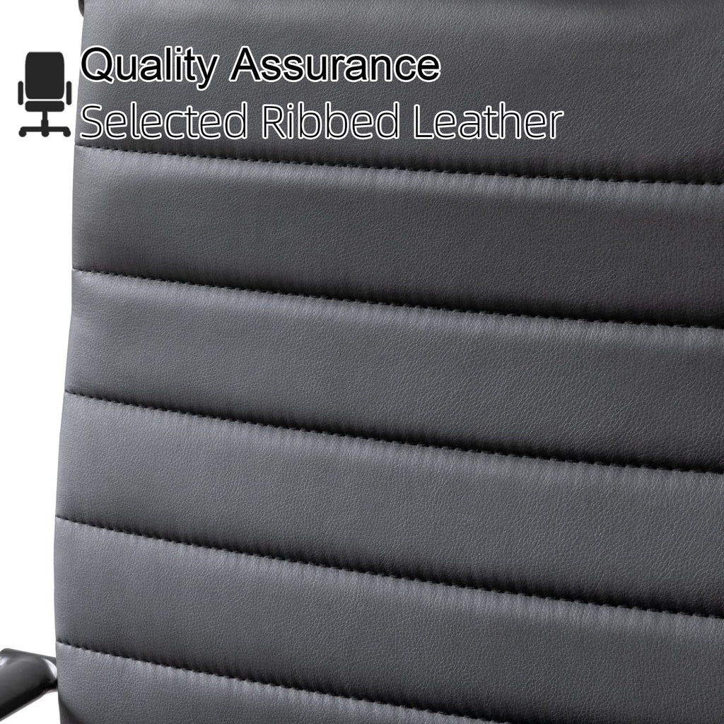 Black Office Chair, Ergonomic Leather Modern Office Chair, Executive Ribbed Height Adjustable Swivel Rolling Chair for Home Office.