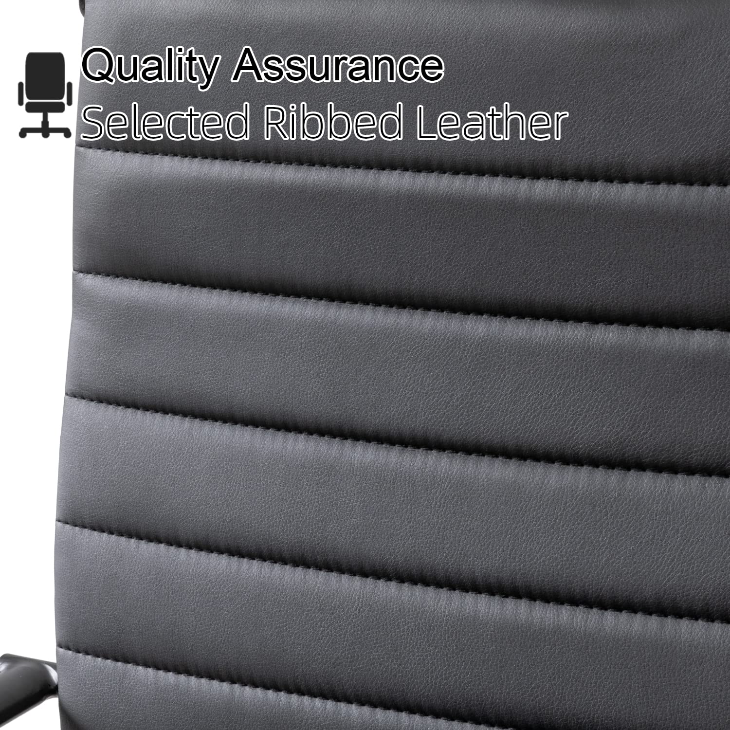 Black Office Chair, Ergonomic Leather Modern Office Chair, Executive Ribbed Height Adjustable Swivel Rolling Chair for Home Office.