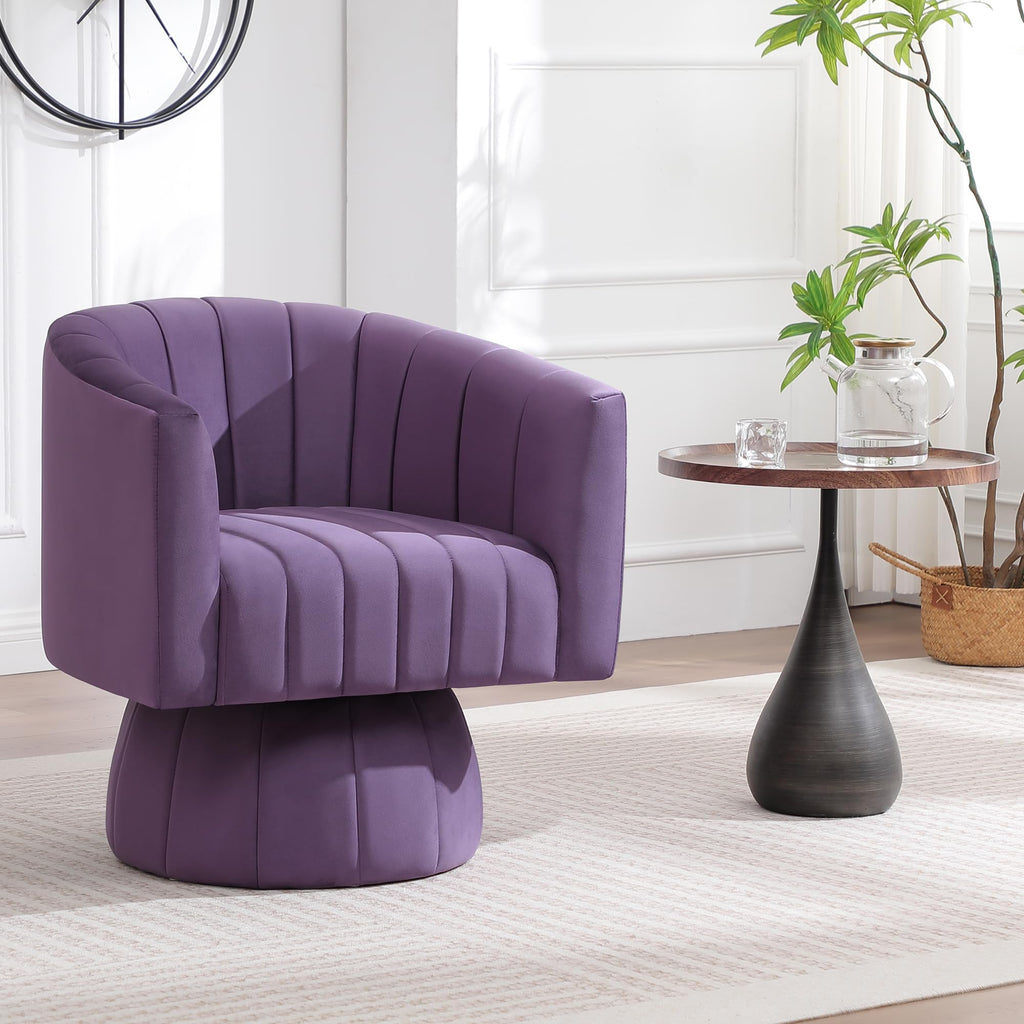 Swivel Accent Barrel Chair, Cute Comfy Small Round 360° Arm Chair. Velvet Club Reading Chair for Office, Living Room, Bedroom, Purple