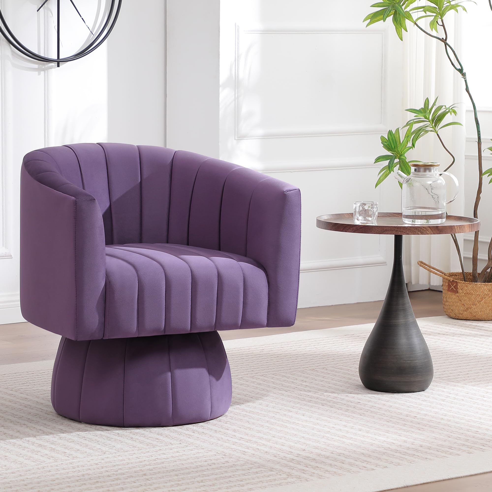 Swivel Accent Barrel Chair, Cute Comfy Small Round 360° Arm Chair. Velvet Club Reading Chair for Office, Living Room, Bedroom, Purple
