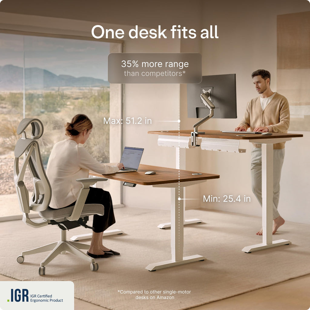 Standing Desk 54x28 — Made in Europe, Ergonomic Sit Stand Home Office Desk, Electric Height Adjustable, Dual Motor, USB & USB-C Charging, Wobble-Free, Touchscreen, 3 Memory Presets