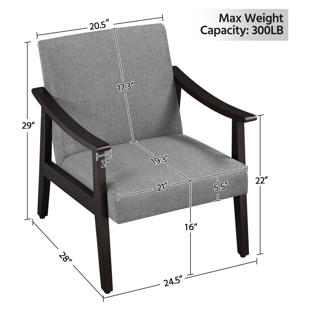Accent Chair, Mid-Century, Modern Linen Fabric Side Chair with High Back for Living Room/Office/Bedroom, Minimalist, Dark Gray
