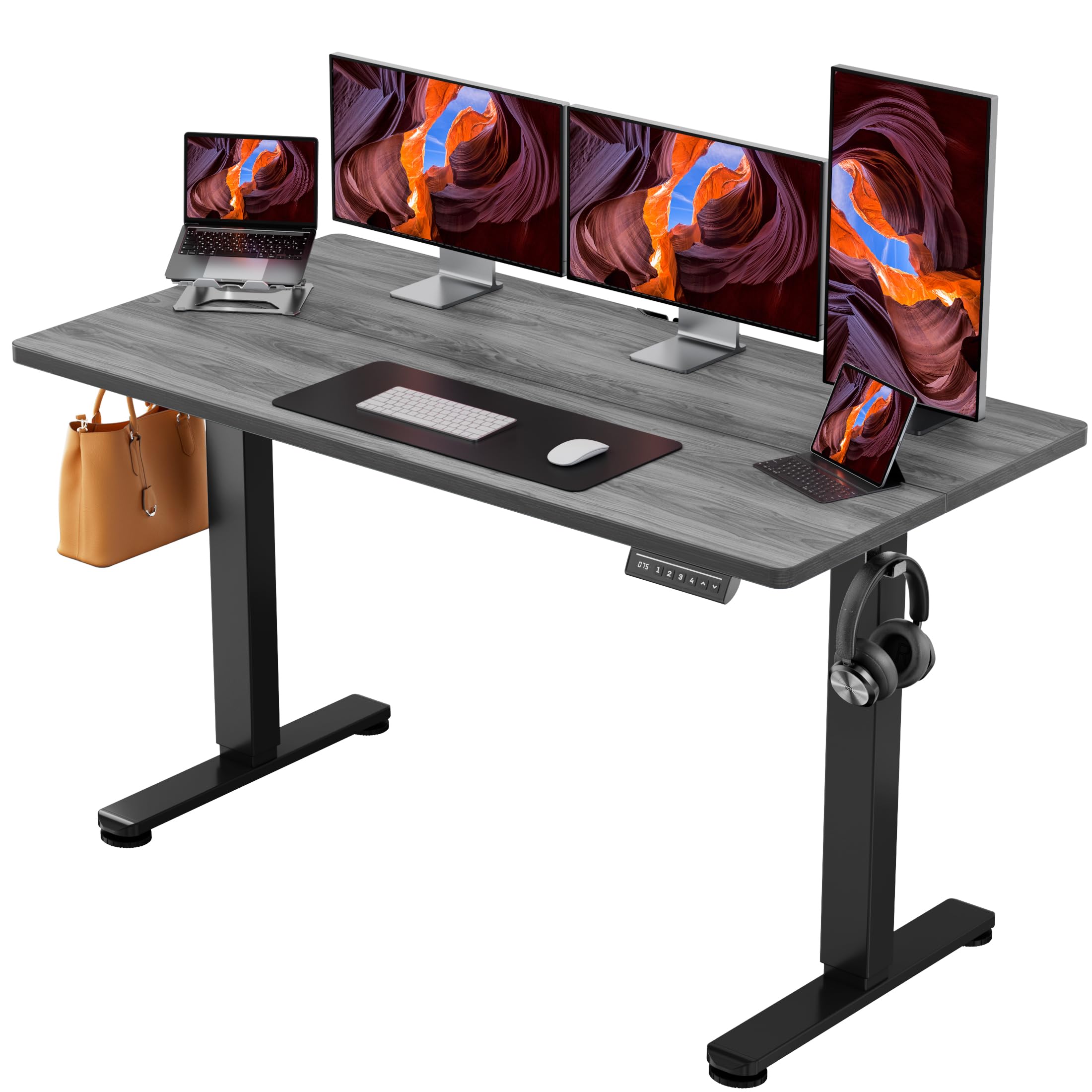 Height Adjustable Electric Standing Desk, 55 x 28 Inches Sit Stand up Desk, Memory Computer Home Office Desk, Grey