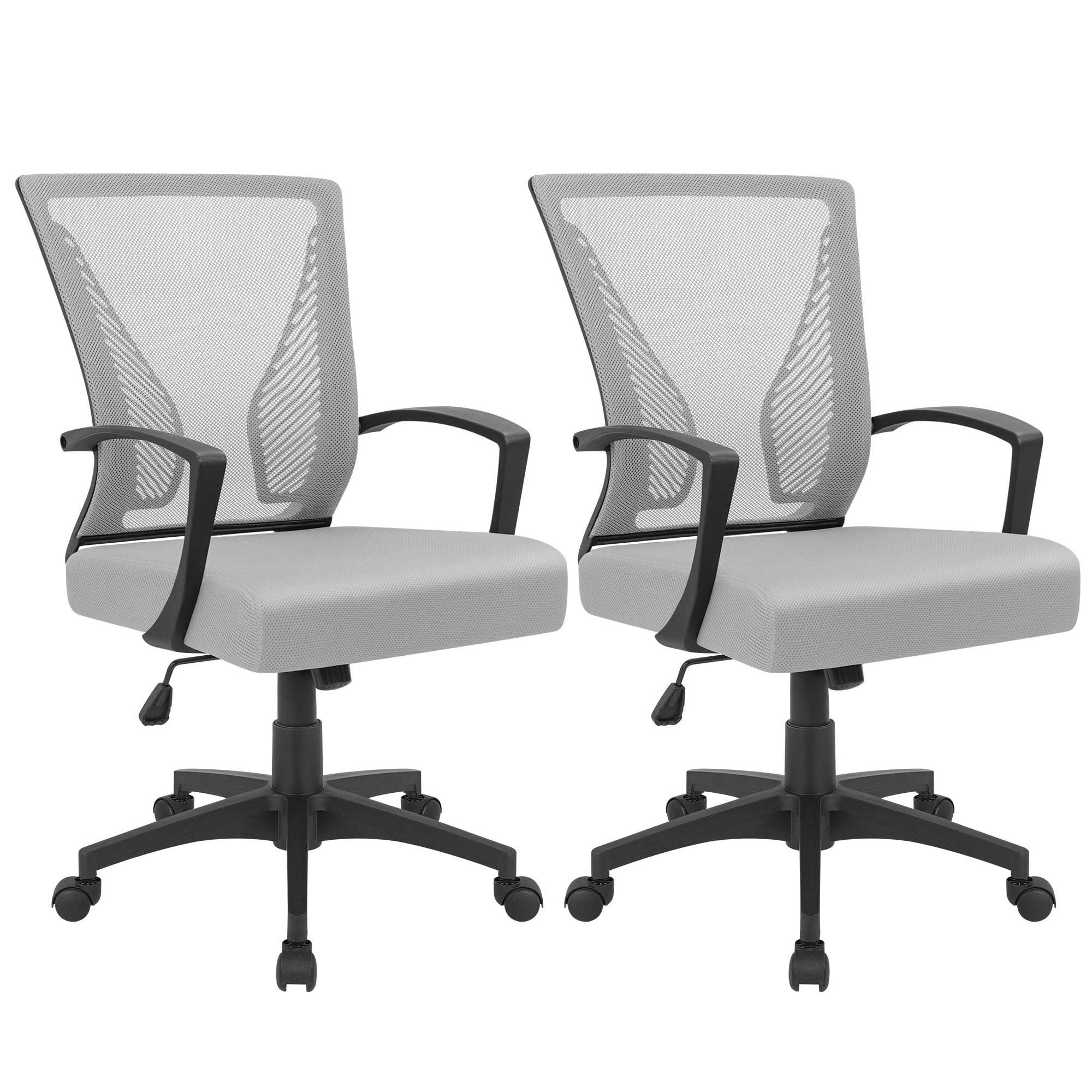 (2, Gray) Office Chair Ergonomic Computer Desk Mesh Chair Mid Back Swivel Lumbar Support with Armrest