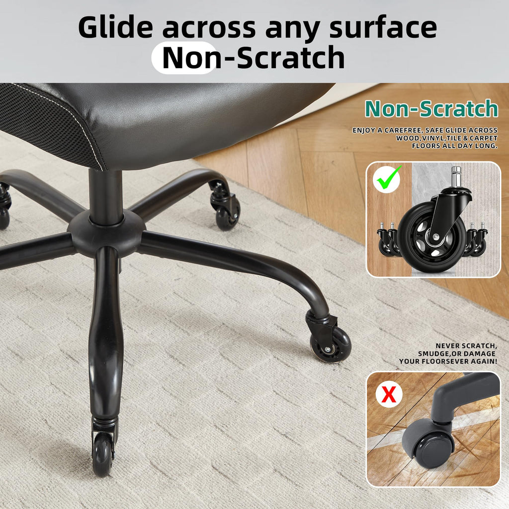 Office Chair, Ergonomic Office Chair with Adjustable Headrest Lumbar Support Computer Chair, Desk Chair Comfy with Flip-up Armrests, Gaming Chairs for Adults Home Office (Leather, Black)