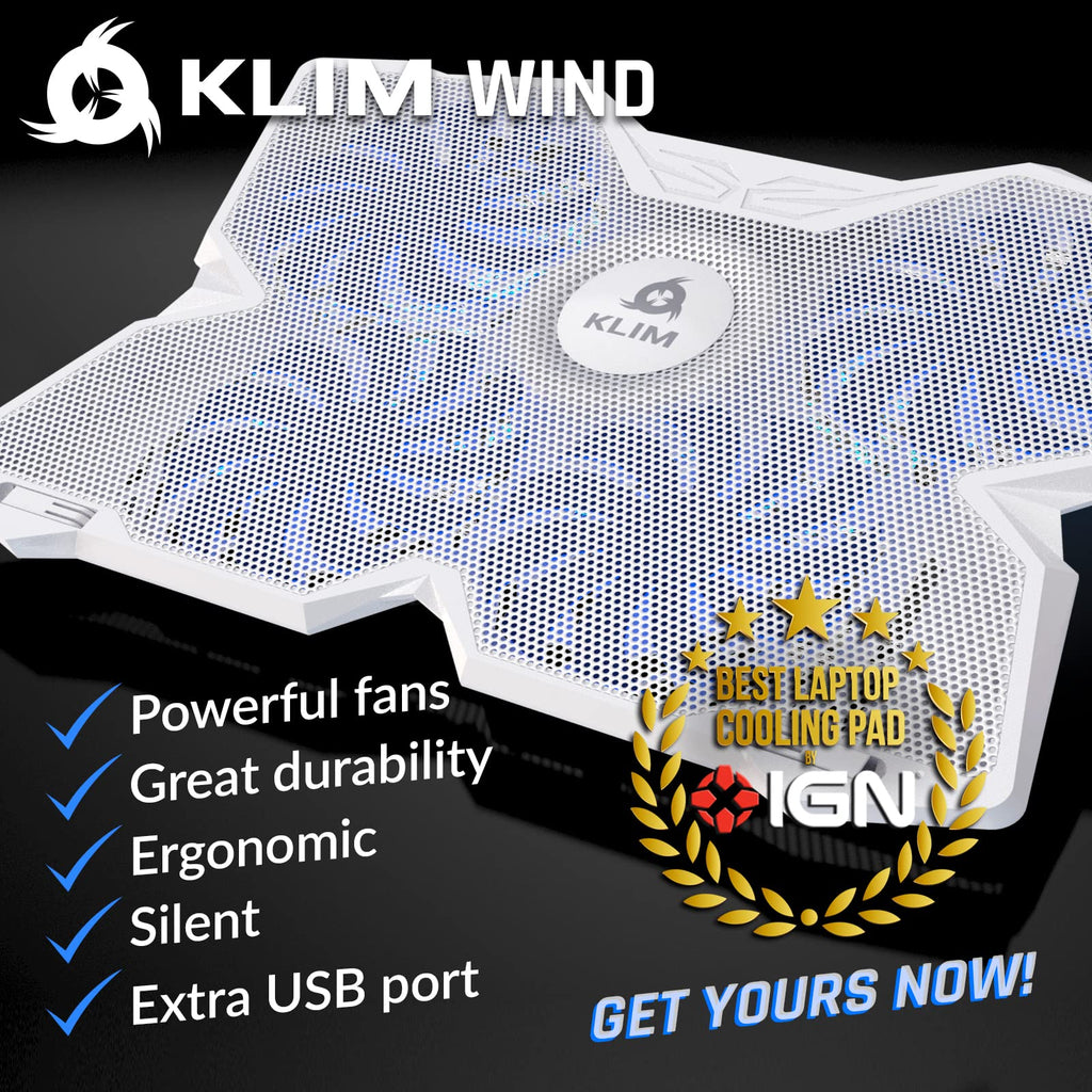 Laptop Cooling Pad - More Than 500 000 Units Sold - New - The Most Powerful Rapid Action Cooling Fan - Laptop Stand with 4 Cooling Fans at 1200 RPM - USB Fan - PS5 PS4 - Full White