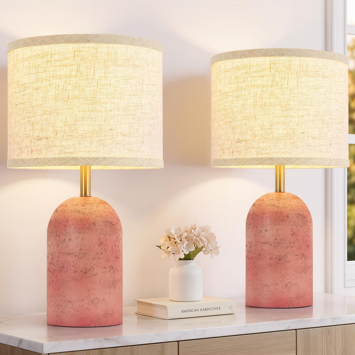 Table Lamps Set of 2, Resin Bedside Lamps for Living Room Bedroom
