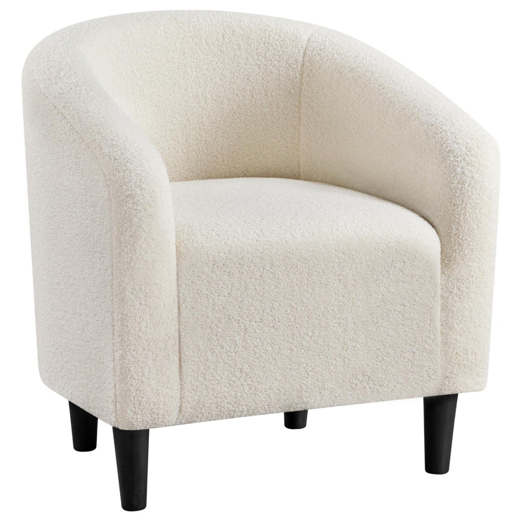 Accent Barrel Chair, Boucle Fabric Club Chair, Furry Sherpa Elegant Armchair with Cozy Soft Padded, Suitable for Living Room Bedroom Reception Room Office, Ivory