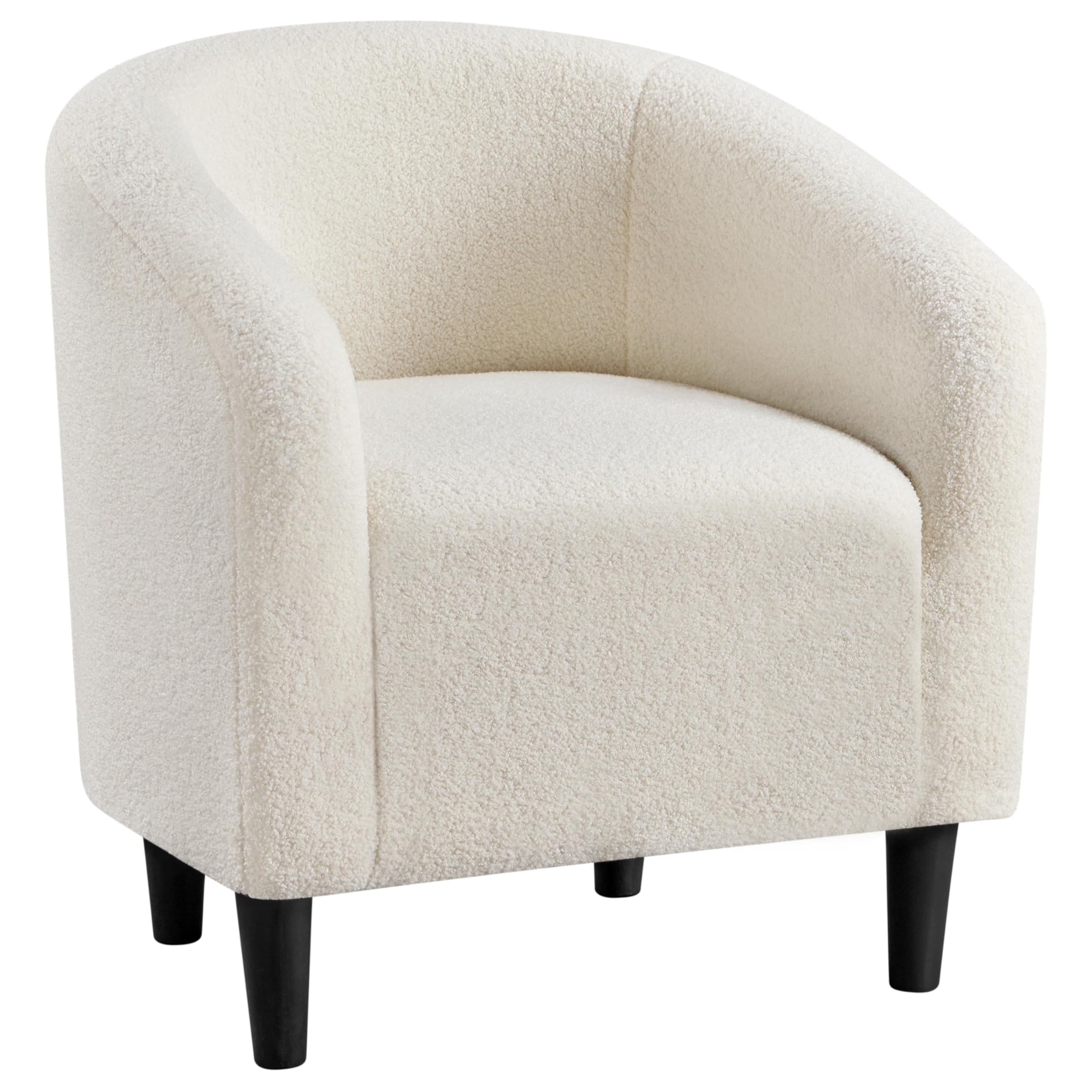 Accent Barrel Chair, Boucle Fabric Club Chair, Furry Sherpa Elegant Armchair with Cozy Soft Padded, Suitable for Living Room Bedroom Reception Room Office, Ivory
