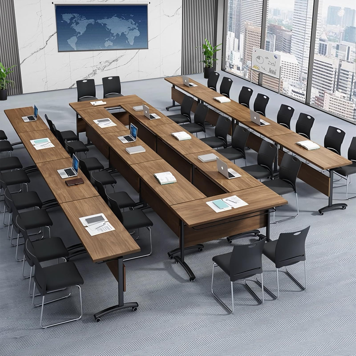 Folding Conference Table with Wheels, Flip-Top, 55.1in, 2 Pack, Walnut 1619