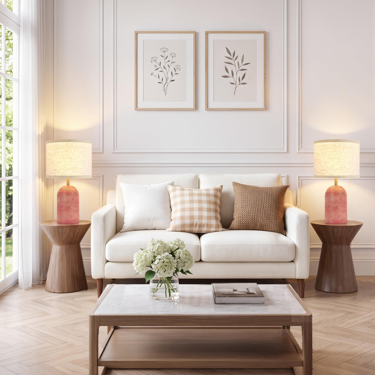 Table Lamps Set of 2, Resin Bedside Lamps for Living Room Bedroom