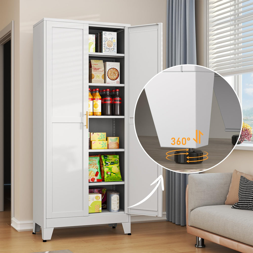 White Metal Storage Cabinet,75" Steel Cabinets for Home Office