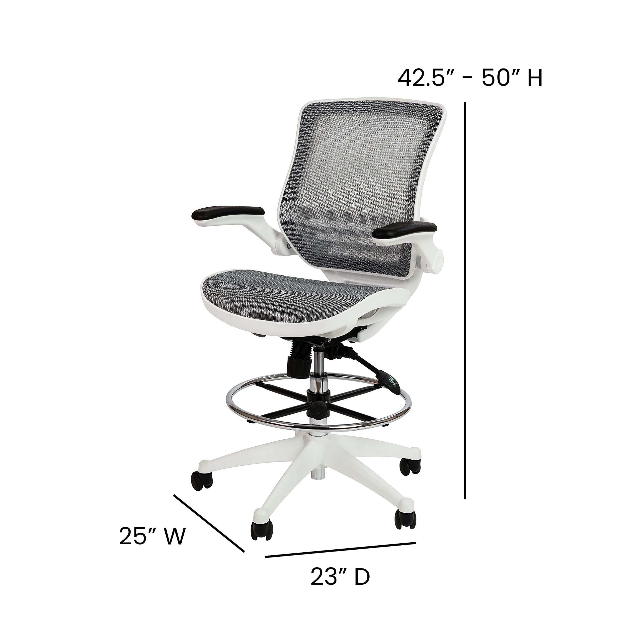 Mid-Back Swivel Office Chair with Adjustable Foot Ring and Seat Height, Ergonomic Mesh Chair with Armrests, Gray/White
