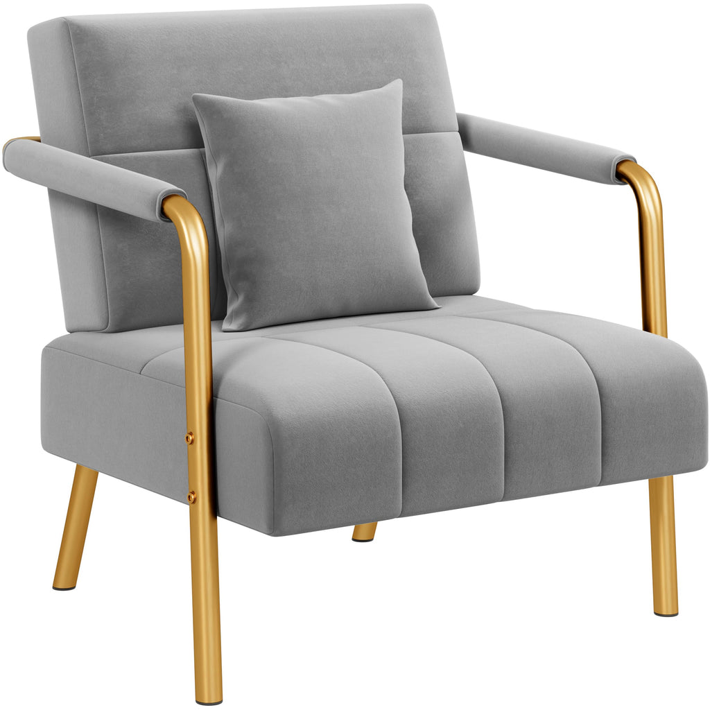 30" W Modern Sofa Small Sofa Luxurious Velvet Fabric Couch with Gold-Tone Metal Arms and Legs for Living Room, Office, Studio Light Gray