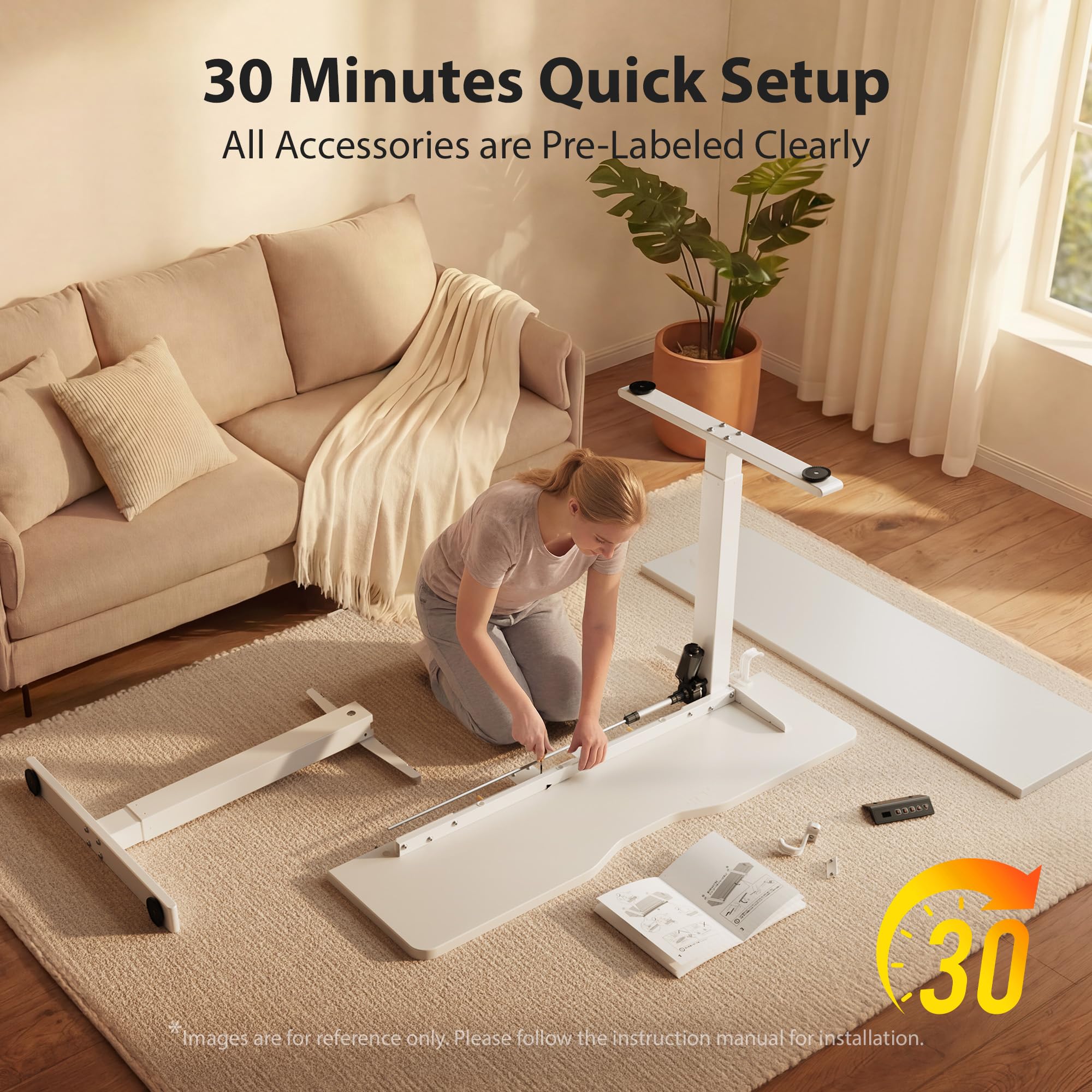 Standing Desk, 55x24 Inches Sit Stand Home Office Desk, Electric Stand up Desk, Adjustable Desk with Splice Board, White Frame/White Top