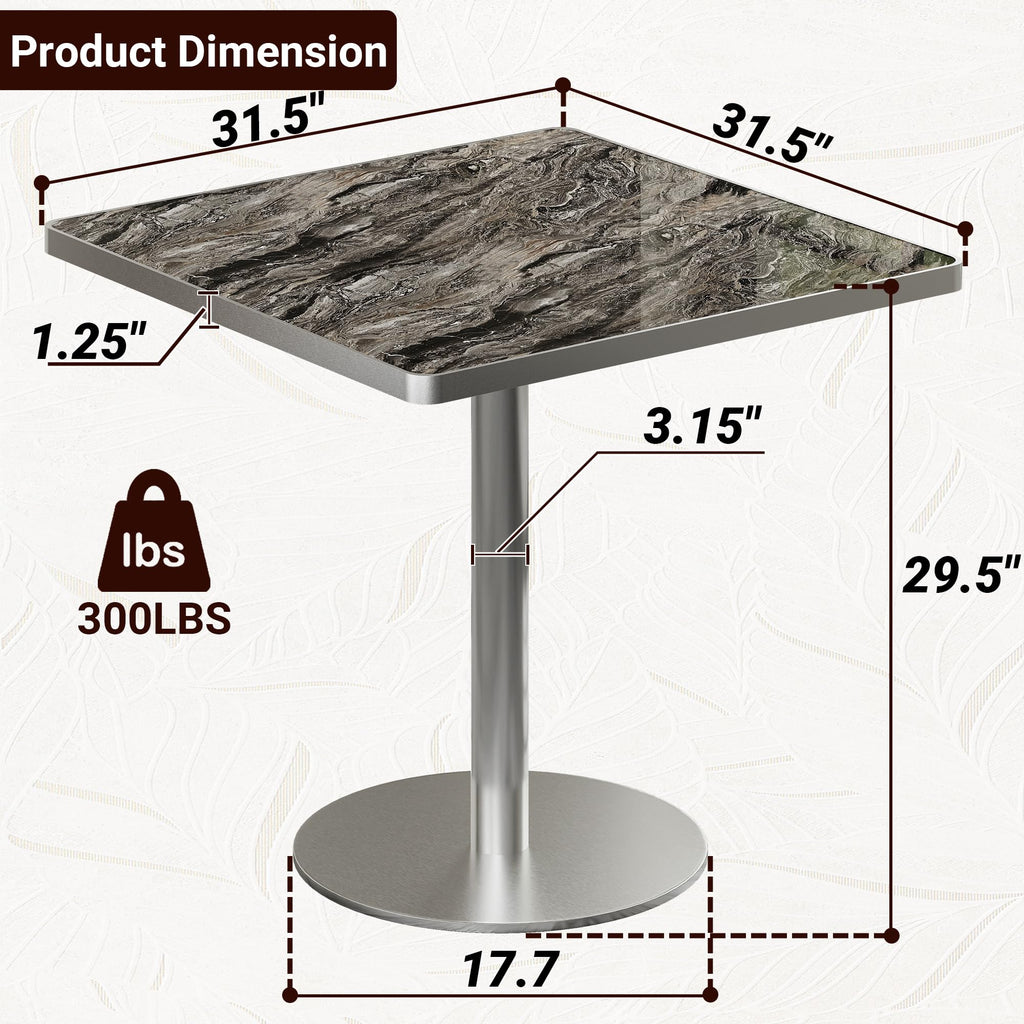 hausway 31.5" Tulip Table,Square Kitchen Dining Table for 2-4 with Thick Sintered Stone Top,Titanium Golden Pedestal Base,Heat-Resistant,Bistro Table for Dining Room,Café,Small Space（Dusk Strata）