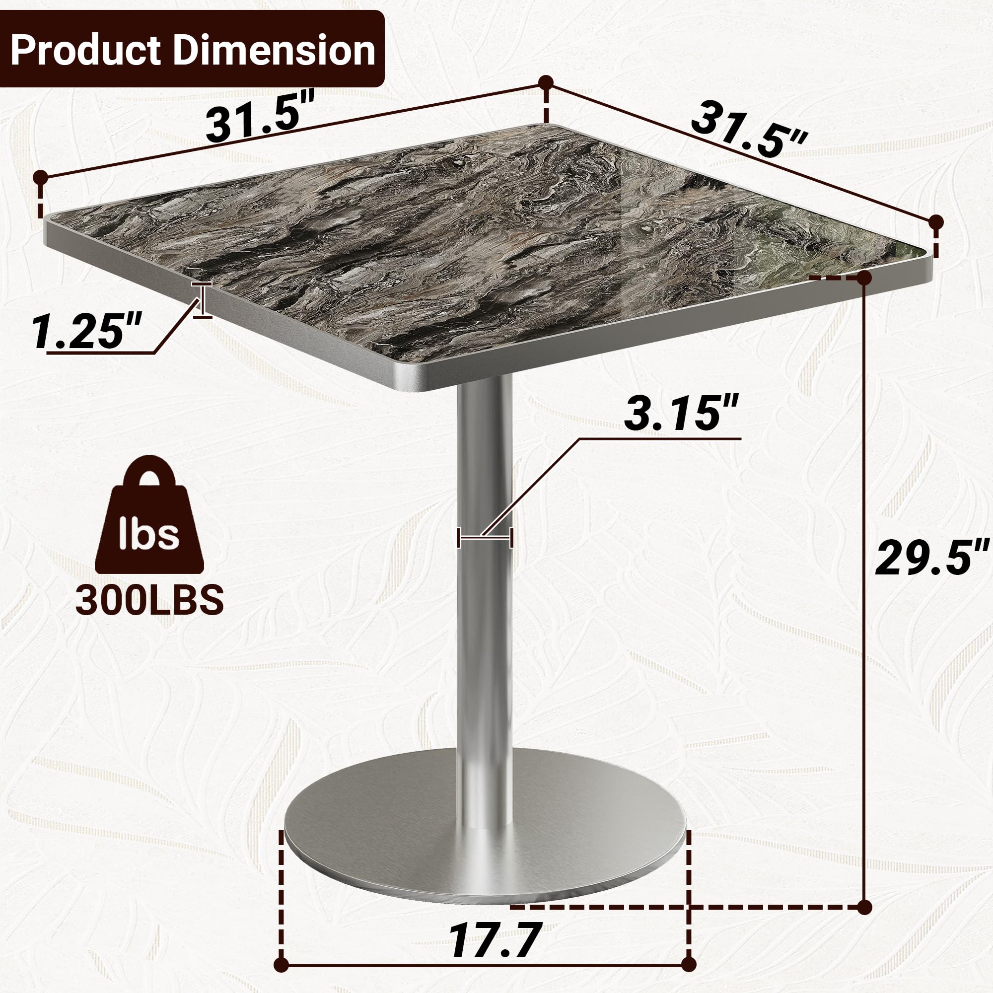 hausway 31.5" Tulip Table,Square Kitchen Dining Table for 2-4 with Thick Sintered Stone Top,Titanium Golden Pedestal Base,Heat-Resistant,Bistro Table for Dining Room,Café,Small Space（Dusk Strata）