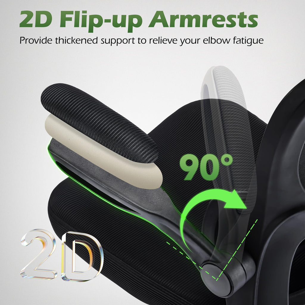 Office Chair Ergonomic Desk Chairs with Adjustable Lumbar Support& Headrest Hanger, High Back Breathable Mesh Chair with Wheels, Rolling Swivel Comfy Task Computer Chair for Home Work Gaming