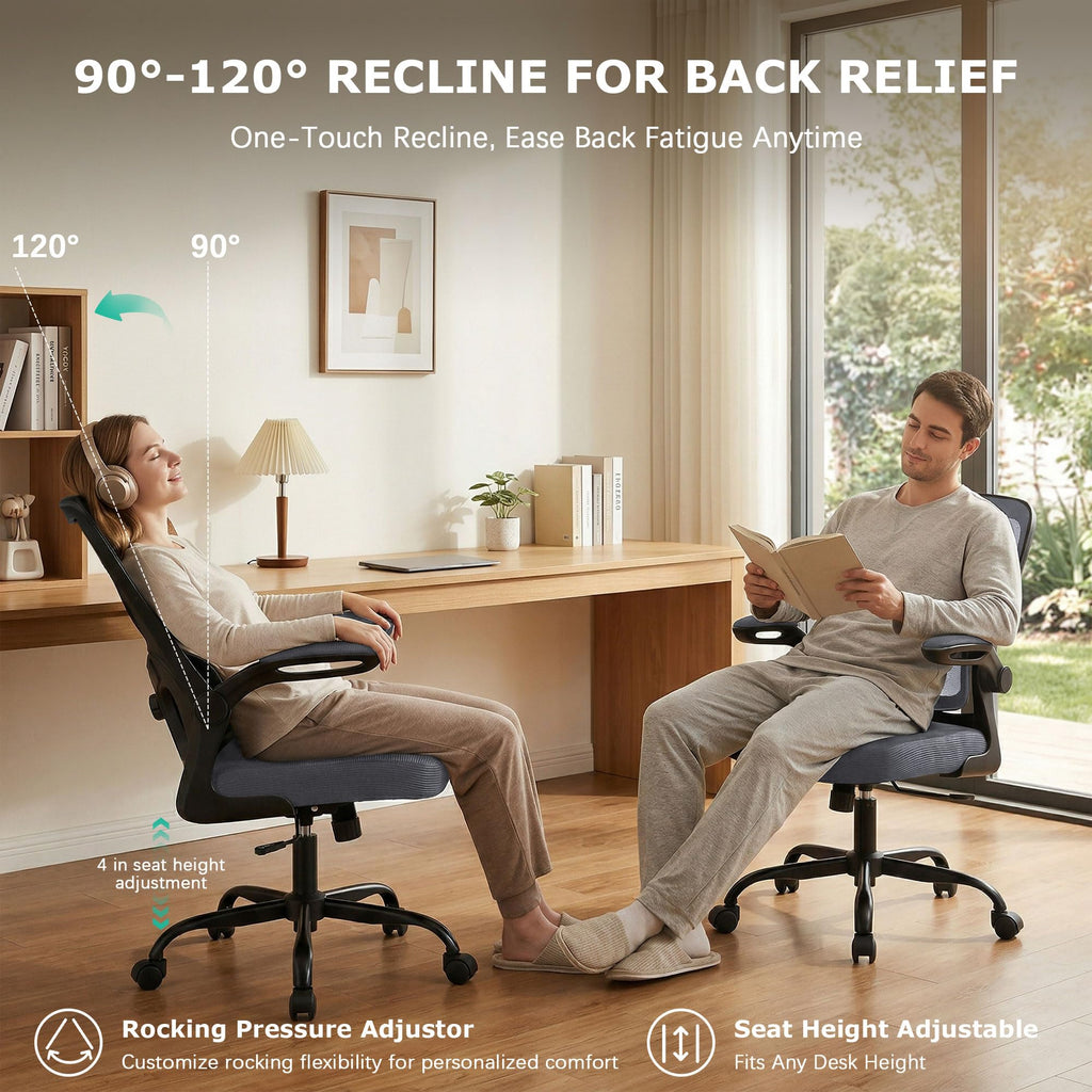 Office Chair Ergonomic Desk Chairs with Adjustable Lumbar Support& Headrest Hanger, High Back Breathable Mesh Chair with Wheels, Rolling Swivel Comfy Task Computer Chair for Home Work Gaming