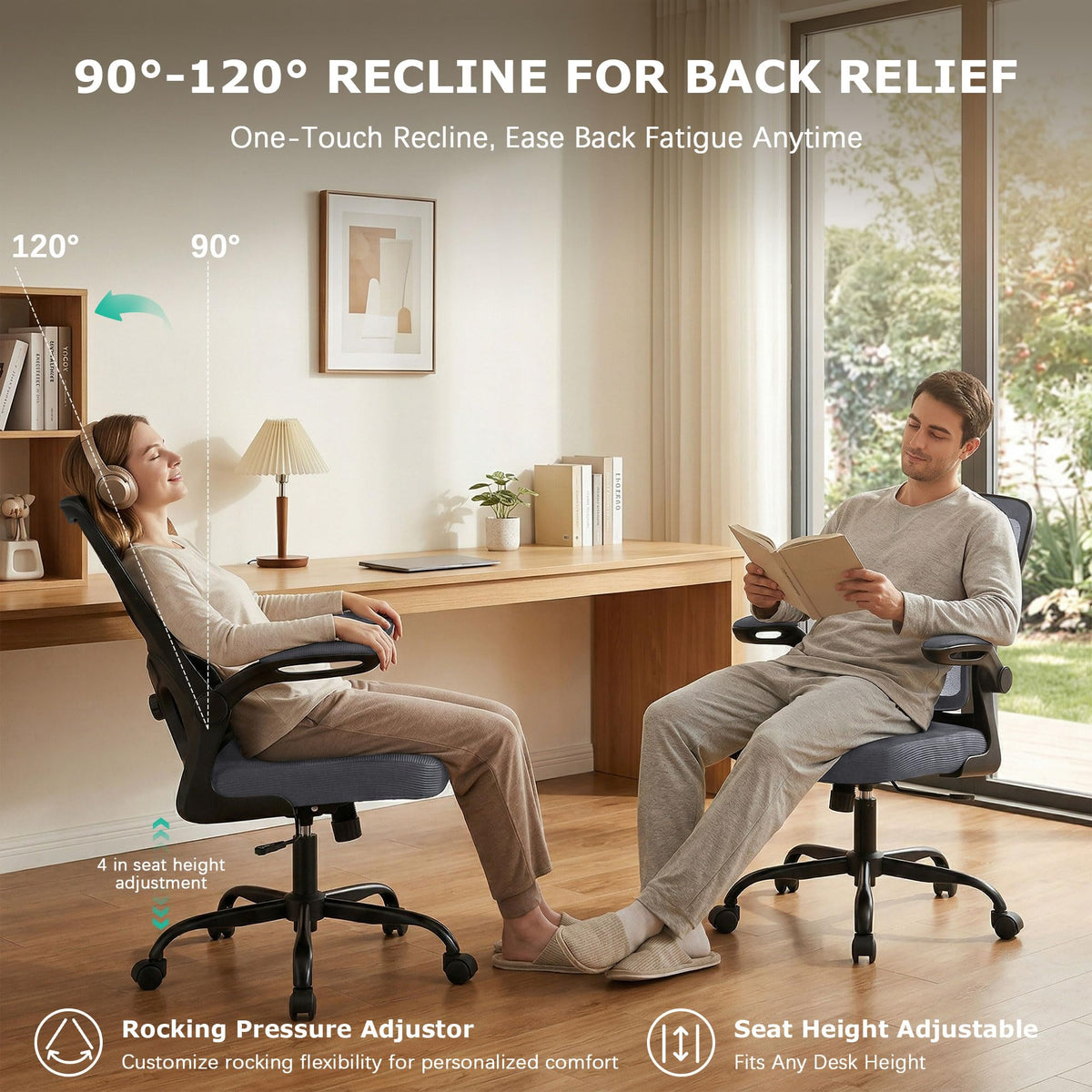 Office Chair Ergonomic Desk Chairs with Adjustable Lumbar Support& Headrest Hanger, High Back Breathable Mesh Chair with Wheels, Rolling Swivel Comfy Task Computer Chair for Home Work Gaming