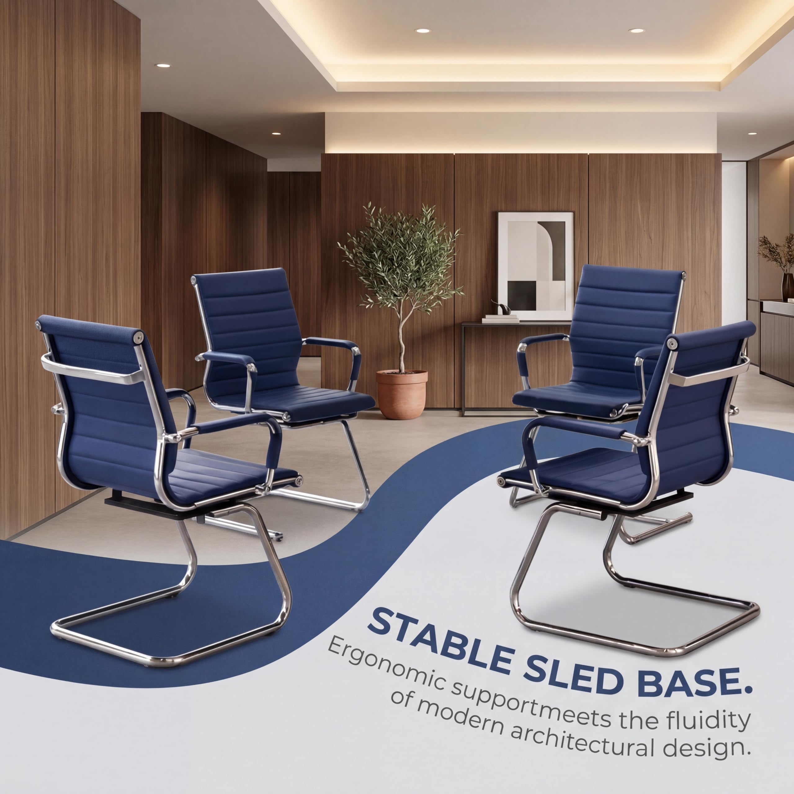 Office Chairs Leather Conference Guest Chair Heavy Duty Back Support Office Chair, Set of 2 (Navy)