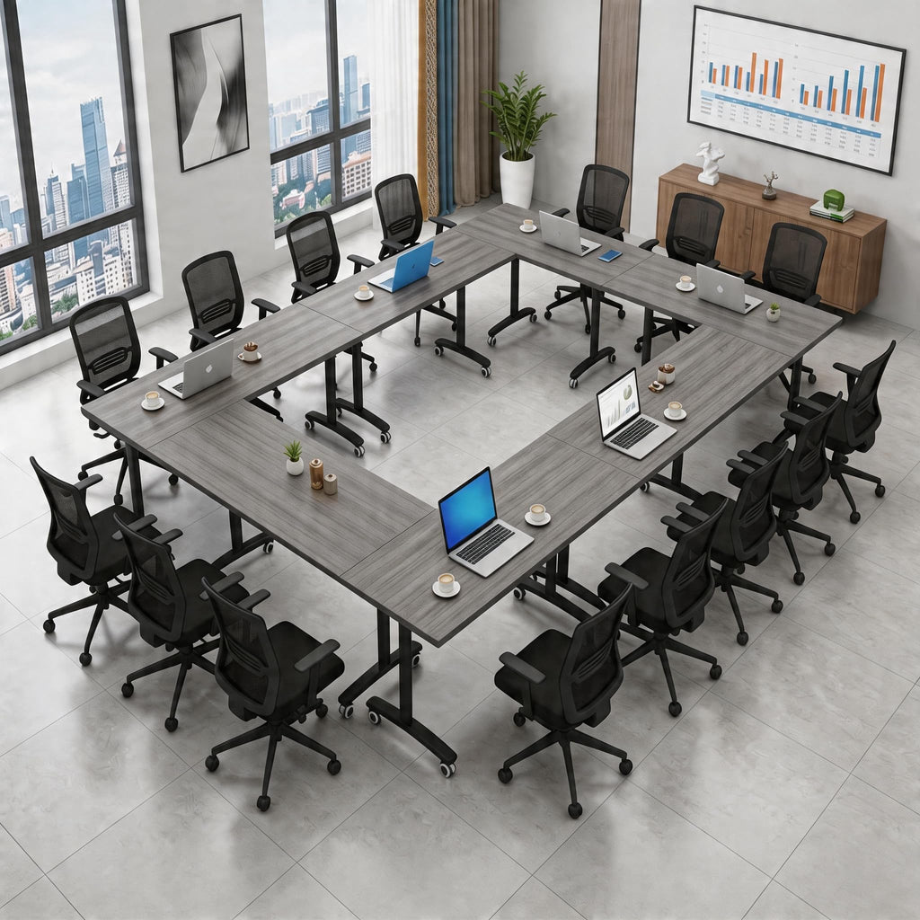 10 Pack Flip Top Training Table with Lockable Wheels, Mobile Nesting Folding Conference Table, Space Saving Seminar Desk for Classroom, Office, Library (Gray, 47"×16"×30")