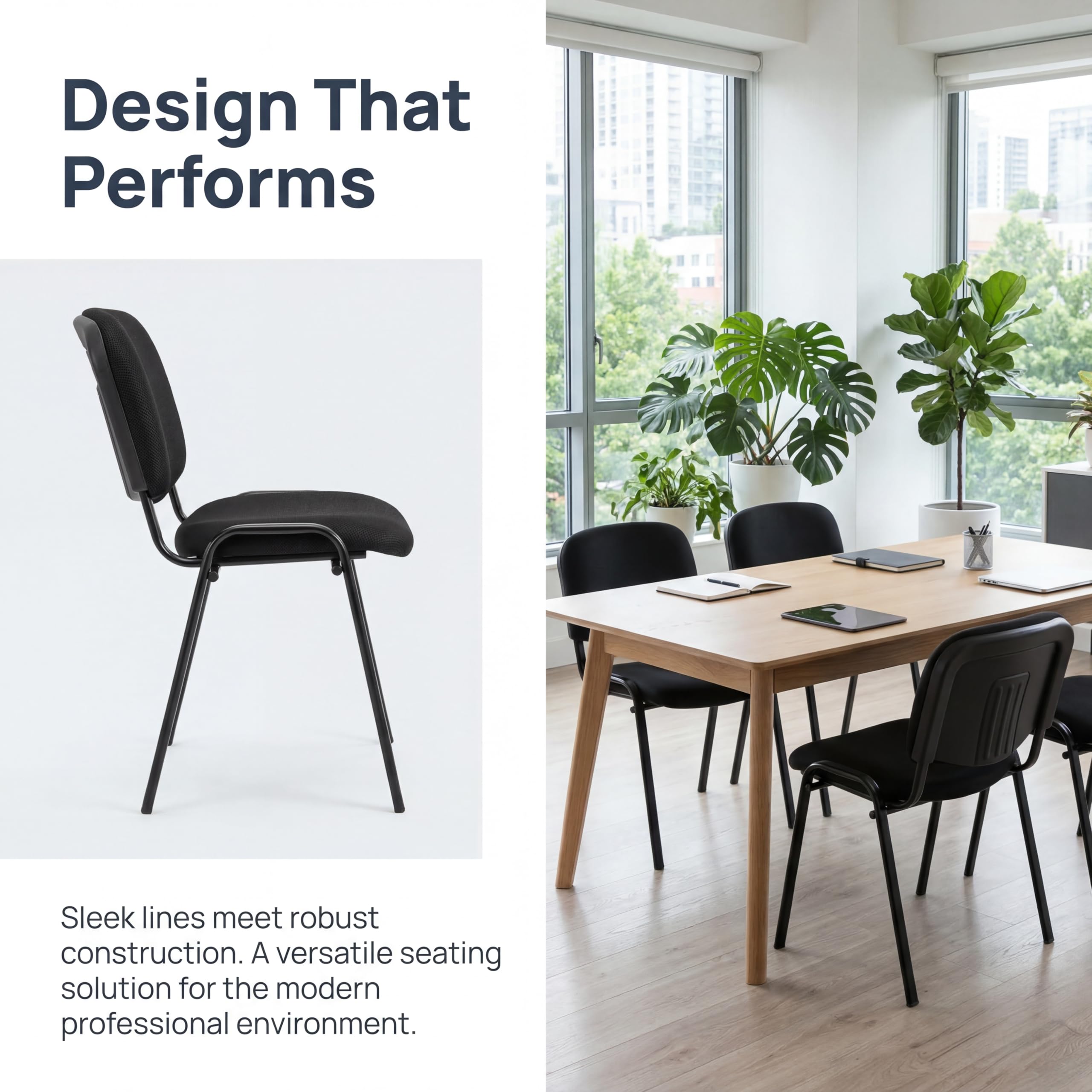 Set of 20, Black Mesh Fabric, Stackable Mesh Office Chairs, Reception Waiting Room Chairs with Padded Seat & Back, Armless No Wheels Conference Chairs for Office,Training, Meeting, Event