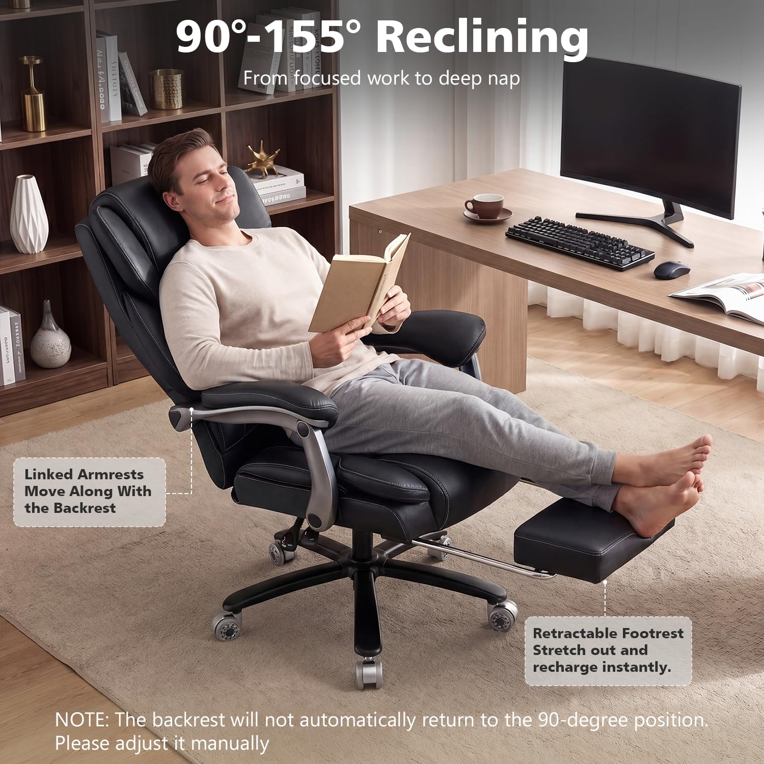 Indulgear 500lbs Heavy Duty Comfy Office Chair, Reclining Big and Tall Office Chair for Heavy People, High Back Executive Chair with Adjustable Lumbar Support,Pocket Spring Cushion