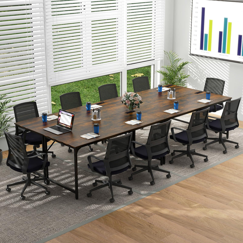 60" Conference Desk Set of 2, Modern Boardroom Desk with Storage Bag, Headphone Hook, Sturdy Metal Frame, Rectangular Seminar Table with Charging Station