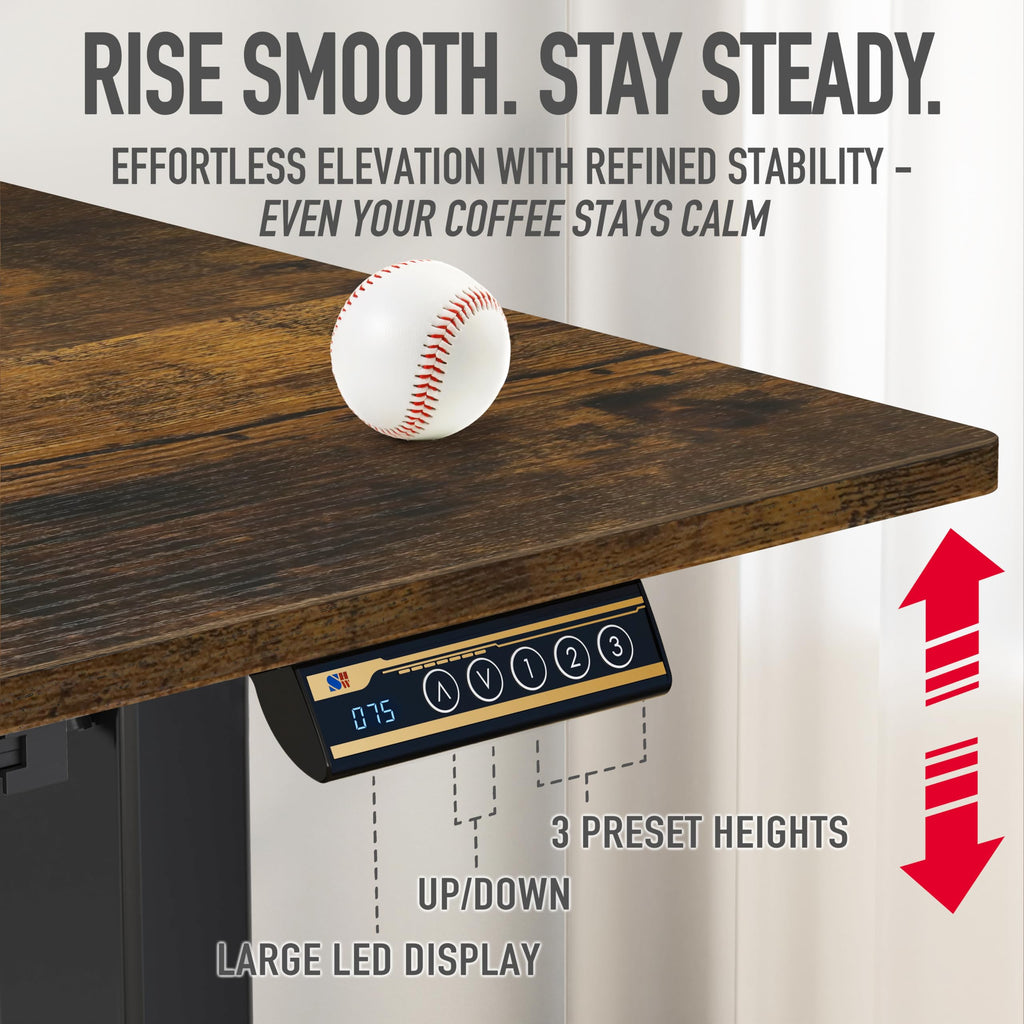 40-Inch Electric Height Adjustable Standing Desk with Drawer, Memory Preset and Cable Management Tray, Rustic Brown