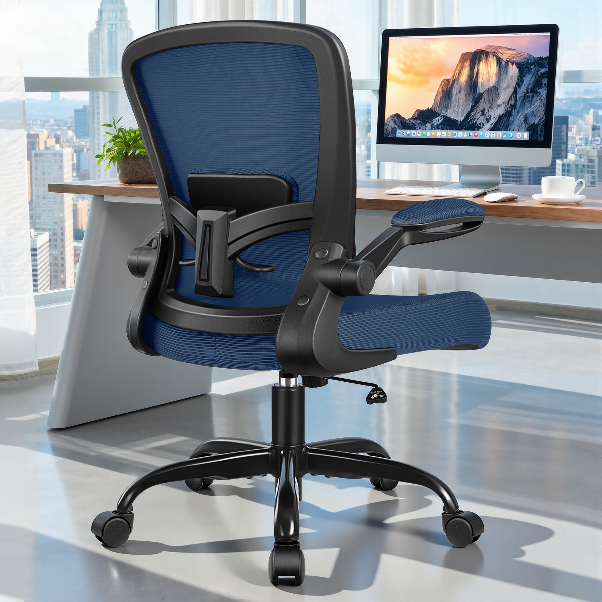 Office Chair, Ergonomic Desk Chair Breathable Mesh Chairs Adjustable High Back Lumbar Support Flip-up Armrests, Executive Rolling Swivel Comfy Computer Chairs Home Office Navy