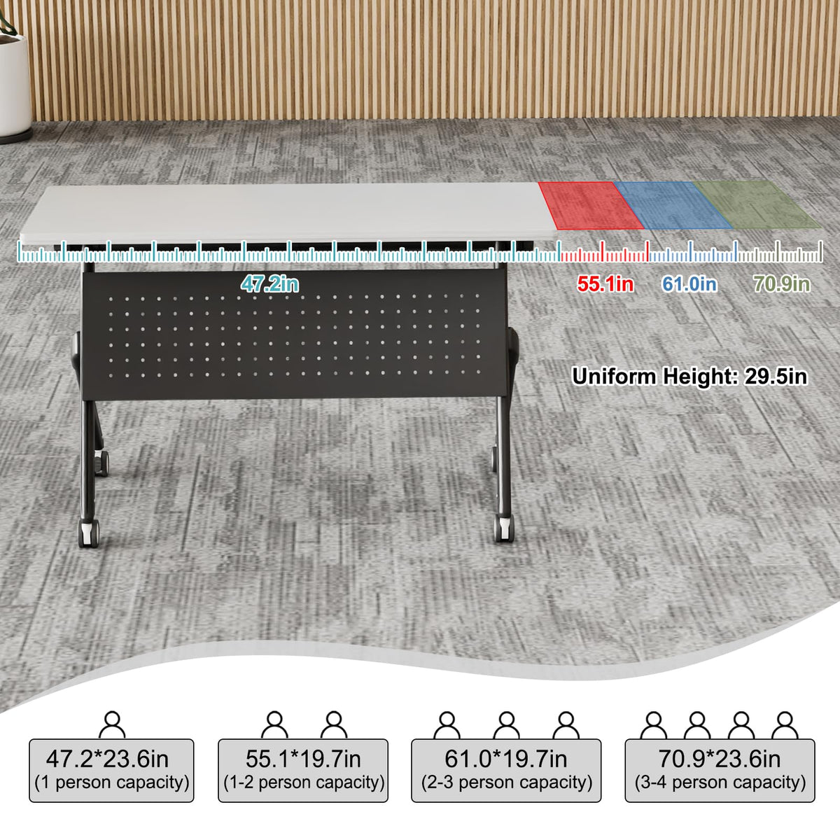 Conference Room Tables White,Folding Rectangular Flip Top Conference Table with Wheels for Large Meeting Seminar Home Office Classr (2, White&Black, 55.1in)