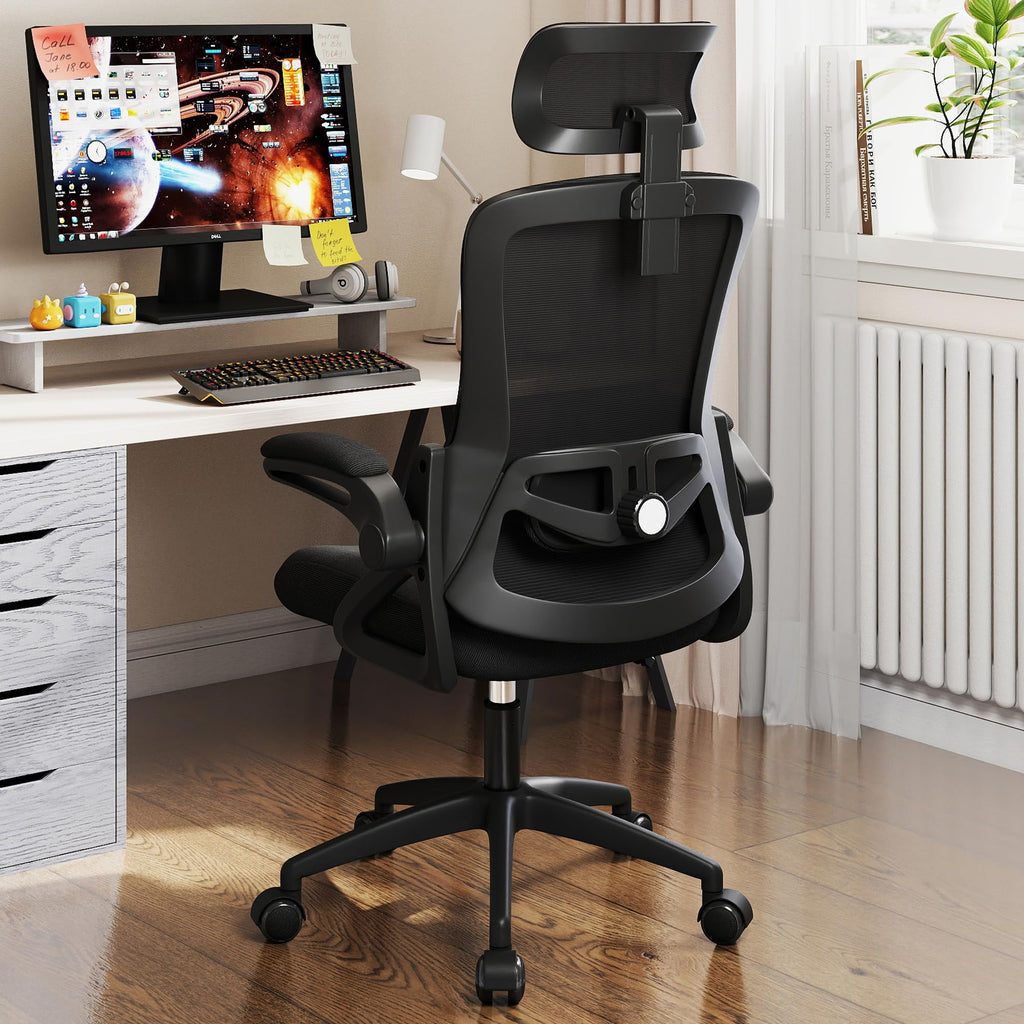 Office Chair, Ergonomic Office Chair with High Back Mesh and Adjustable Lumbar Support, Home Mesh Office Desk Chairs with Wheels, Comfortable Gaming Chair for Long Hours (Deep Black)