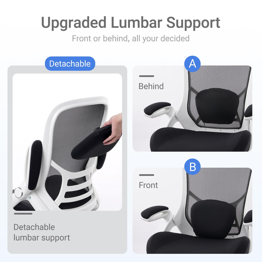 400lbs Heavy Duty Office Chair, 5" Thickened Seat Ergonomic Desk Chair with Adjustable Armrests, Home Office Computer Chairs for Long Hours Mesh Executive Chair(White Base&Black)