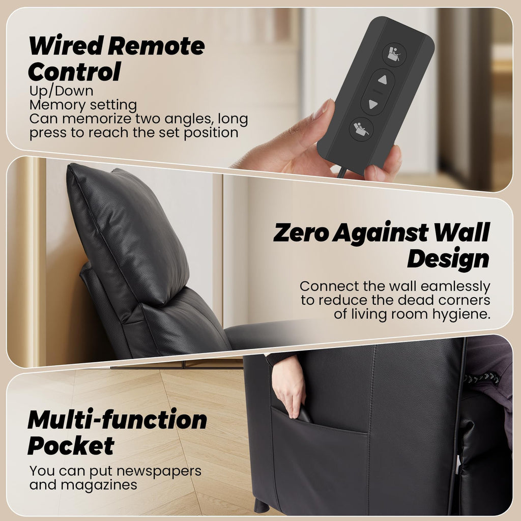 Electric Recliner Chair with Heat and Massage, Power Recliner Sofa Bed for Living Room, Home Theater or Office, Heated Recliner, Adjustable PU Leather Massage Chair, Remote Control, Black