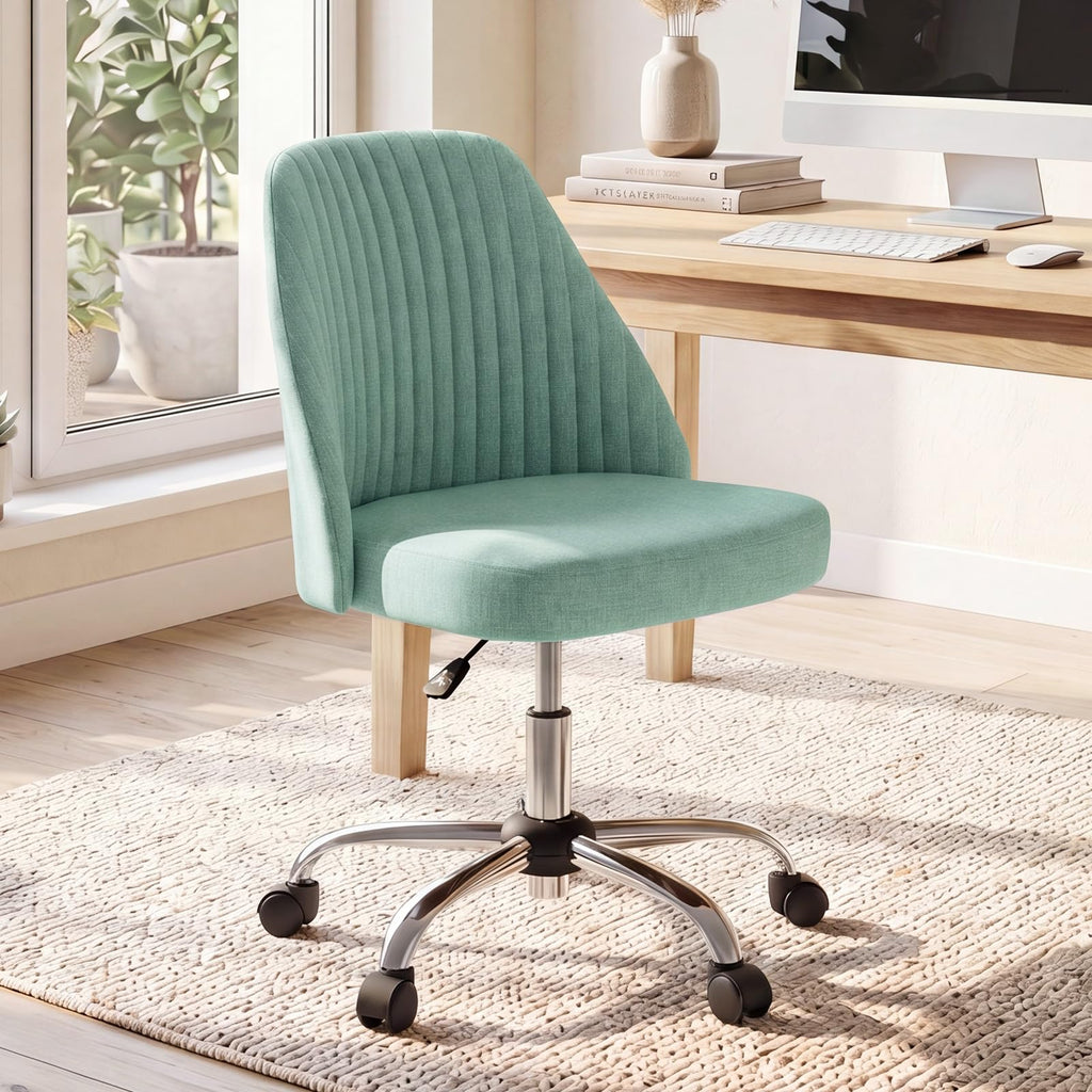 Office Chair, Comfy Desk Chair Rolling Vanity Swivel Task Chairs with Wheels, Wide Seating Armless Height Adjustable Computer Chairs for Home,Bedroom,Student,Adults, Green