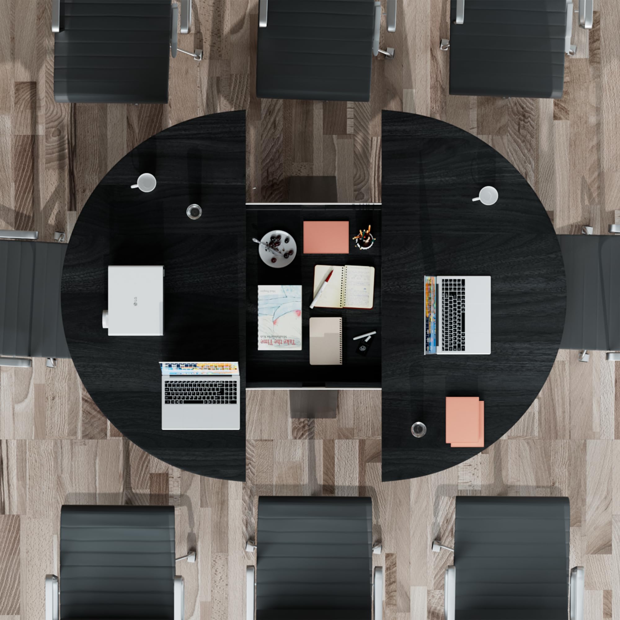 43.3in-59in Extendable Round Conference Table for 4-6 People,Wooden Oval Meeting Room Table with Removable Leaves,Space Saving,Office Table with Storage Shelf for for Office Conference Room