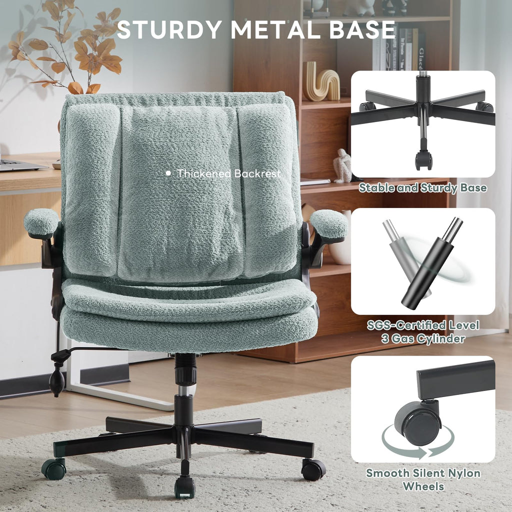 Criss Cross Office Chair with 2 in 1 Inflatable Flip-up Back, Ergonomic Wide Seat Desk Chair with Adjustable Arms and Wheels, Cross Legged Office Chair for Home & Office, Light Green