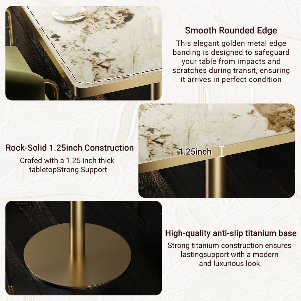 hausway 31.5" Tulip Table,Square Kitchen Dining Table for 2-4 with Thick Sintered Stone Top,Titanium Golden Pedestal Base,Heat-Resistant,Bistro Table for Dining Room,Café,Small Space（Cloud Amber）