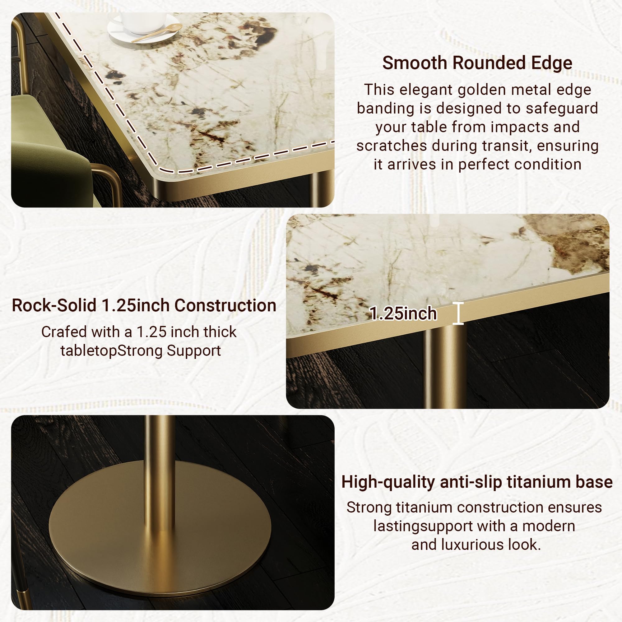 hausway 31.5" Tulip Table,Square Kitchen Dining Table for 2-4 with Thick Sintered Stone Top,Titanium Golden Pedestal Base,Heat-Resistant,Bistro Table for Dining Room,Café,Small Space（Flowing Traces）